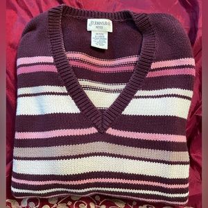 St John’s Bay Women’s Striped V-Neck Sweater, Petite Extra Large